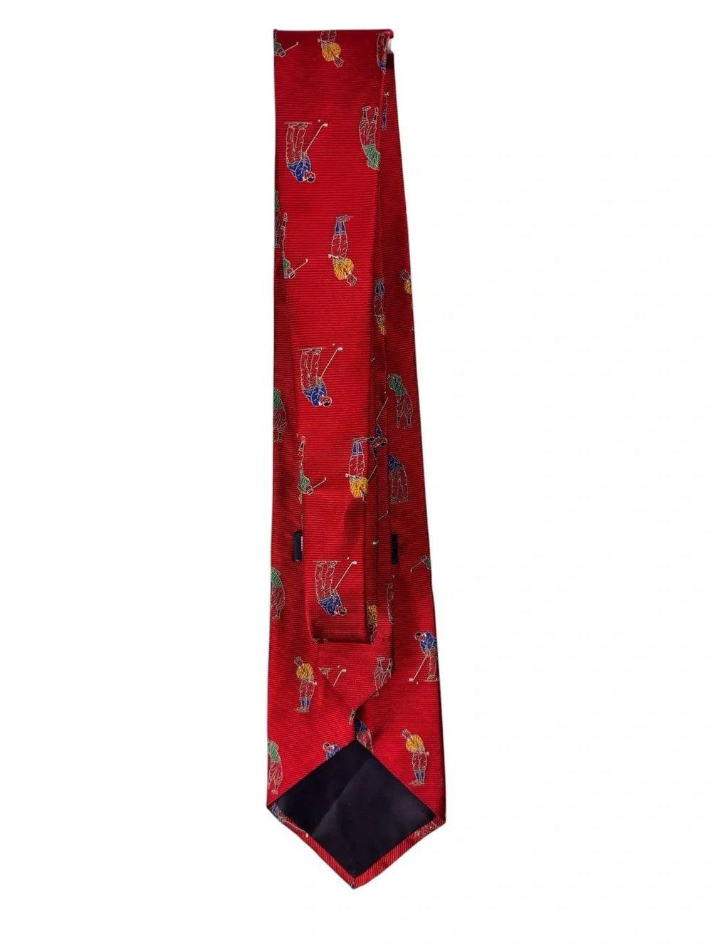 Vintage Polo Ralph Lauren Made in USA Golf Golfer Print 100% Silk Tie Red